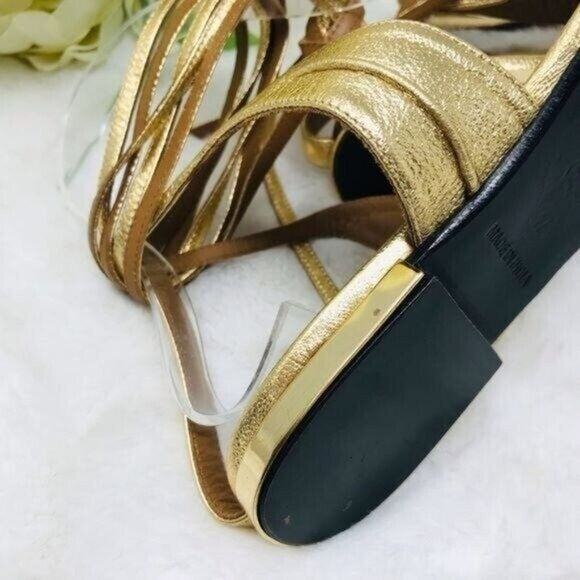 Laurence Bras Sandals Gold Wrap Gladiator Around Leather Single Toe, 7 NEW - Picture 8 of 10